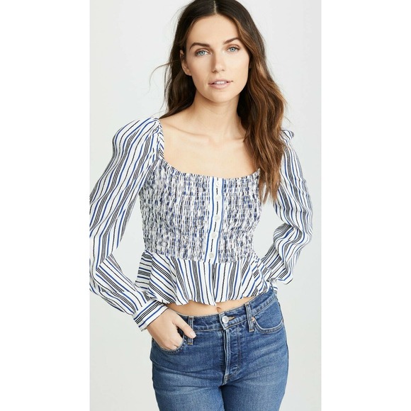 Cleobella Tops - Cleobella Seville Crop Top M Stripe Smocked Ruffle